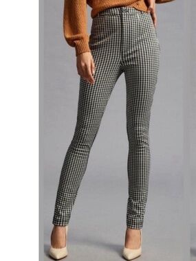 NWT Anthropologie Maeve Black & White Gingham High-Rise Skinny Pants Size 12